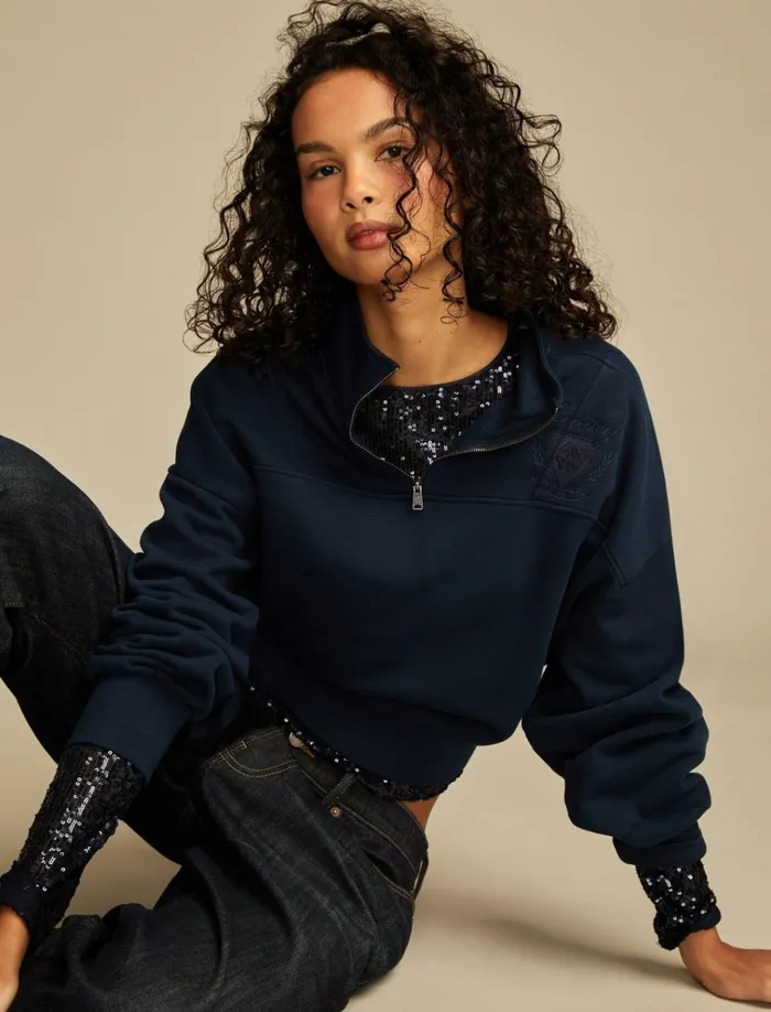 Half Zip Lucky Fleece Black Iris Women Lucky Brand Activewear