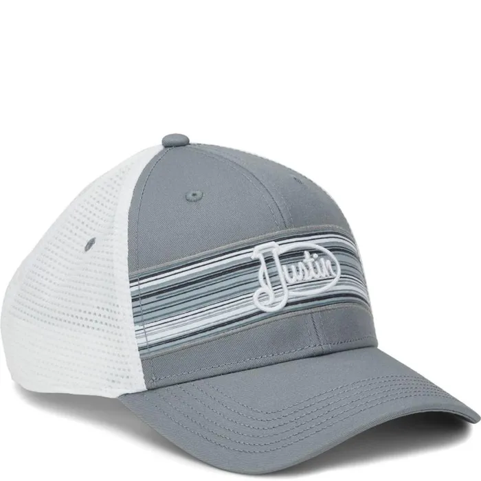 Hats and Caps WomenMen Justin Boots Justin Logo Stripes Cap Greywhite Mesh 040grey041