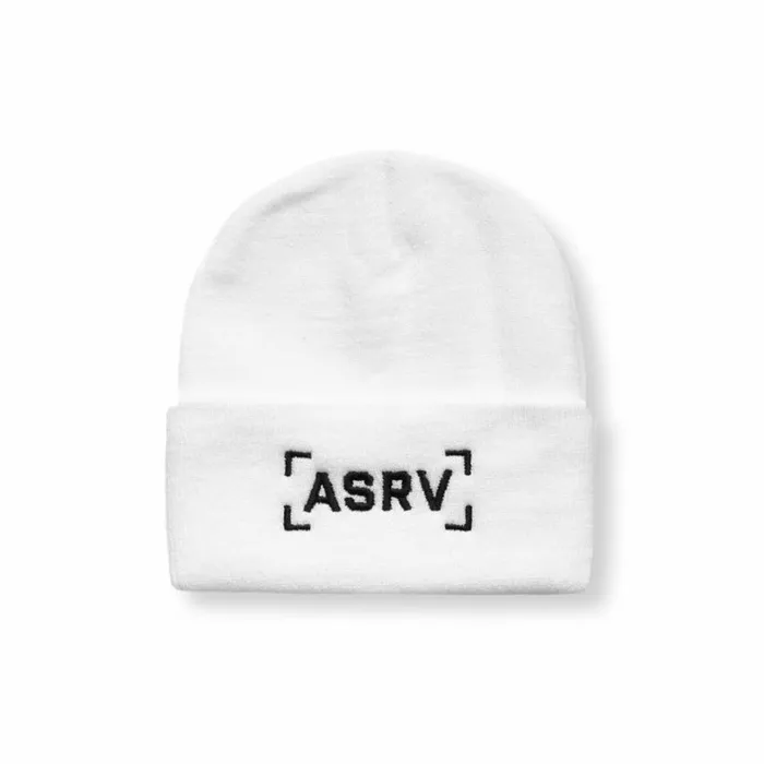Hats and Headwear Men ASRV Thermal Wool Bracket Logo Beanie Whiteblack