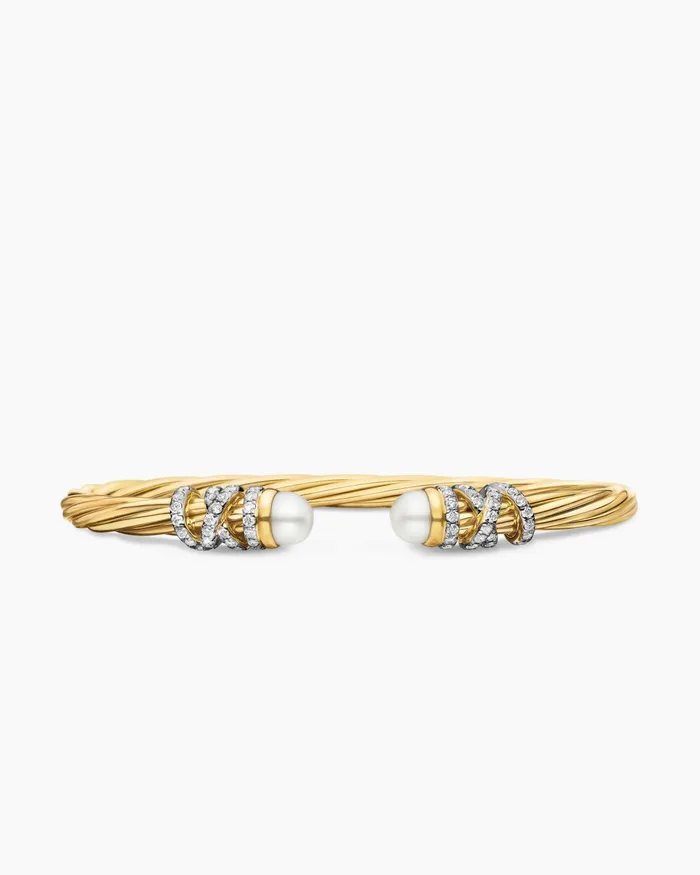 Helena Bracelet In 18K Yellow Gold With Pearls And Diamonds 4mm Women David Yurman Cuff Helena Bracelet In 18K Yellow Gold With Pearls And Diamonds 4mm Women David Yurman Cuff