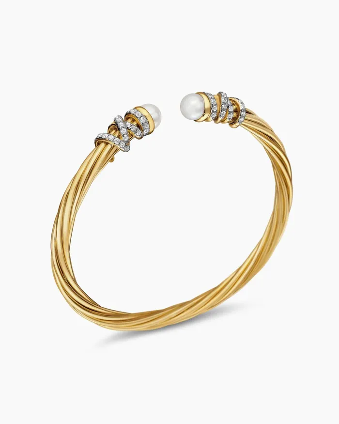 Helena Bracelet In 18K Yellow Gold With Pearls And Diamonds 4mm Women David Yurman Cuff