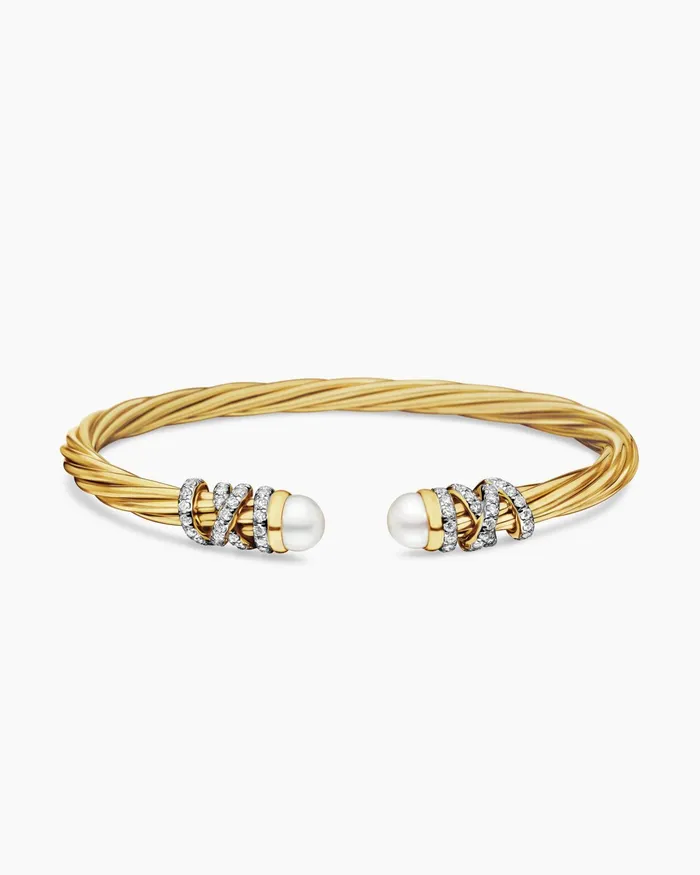 Helena Bracelet In 18K Yellow Gold With Pearls And Diamonds 4mm Women David Yurman Cuff
