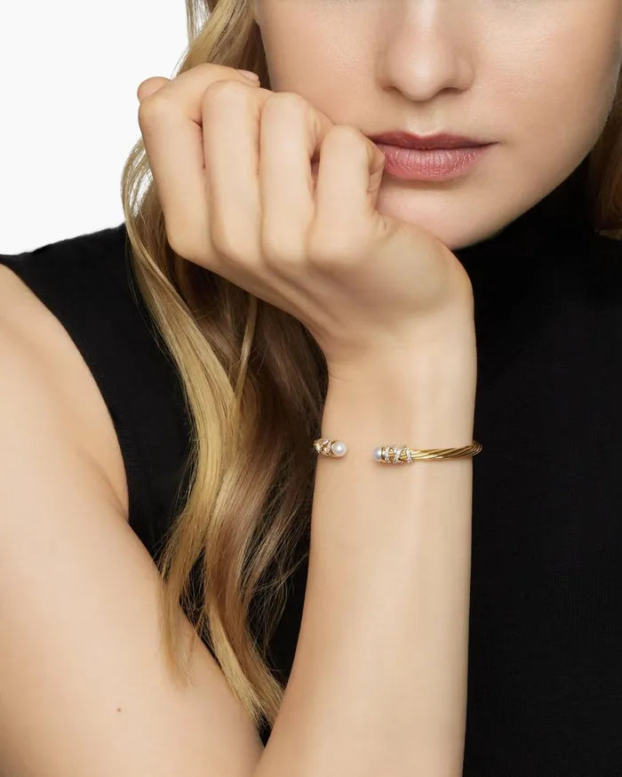 Helena Bracelet In 18K Yellow Gold With Pearls And Diamonds 4mm Women David Yurman Cuff
