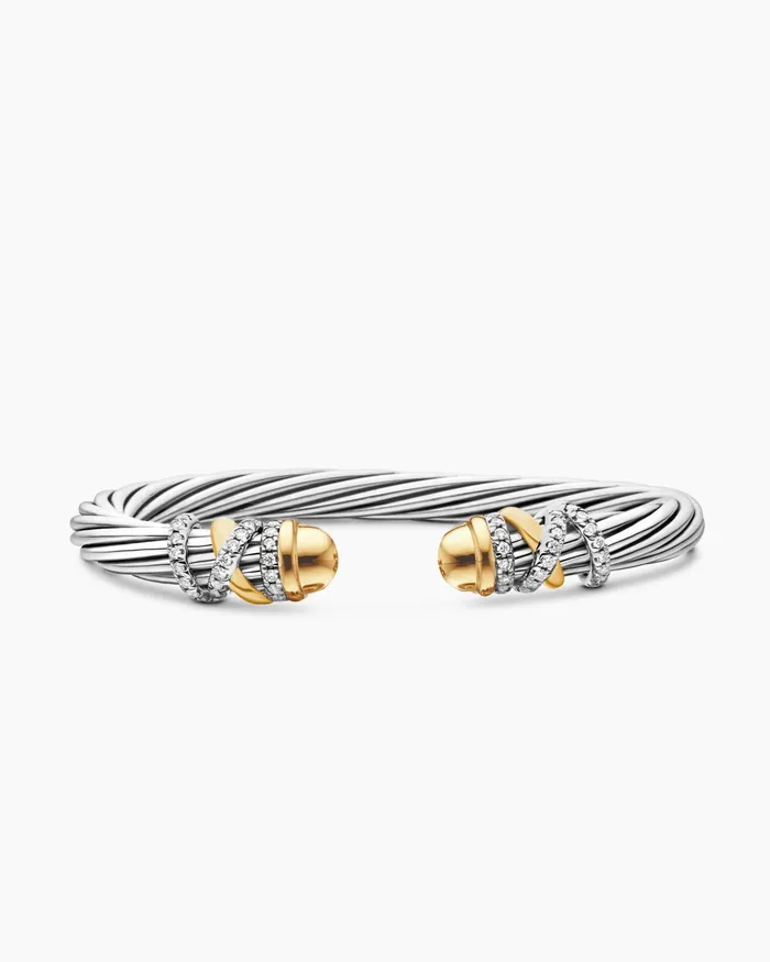 Helena Bracelet In Sterling Silver With 18K Yellow Gold And Diamonds 6mm Women David Yurman Cuff Helena Bracelet In Sterling Silver With 18K Yellow Gold And Diamonds 6mm Women David Yurman Cuff