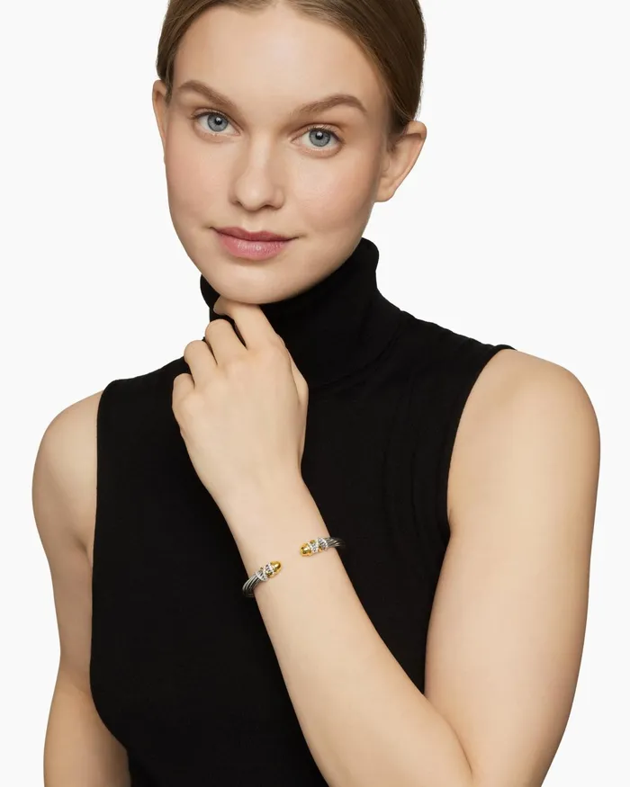 Helena Bracelet In Sterling Silver With 18K Yellow Gold And Diamonds 6mm Women David Yurman Cuff Helena Bracelet In Sterling Silver With 18K Yellow Gold And Diamonds 6mm Women David Yurman Cuff