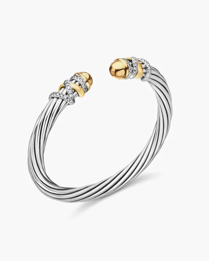 Helena Bracelet In Sterling Silver With 18K Yellow Gold And Diamonds 6mm Women David Yurman Cuff Helena Bracelet In Sterling Silver With 18K Yellow Gold And Diamonds 6mm Women David Yurman Cuff