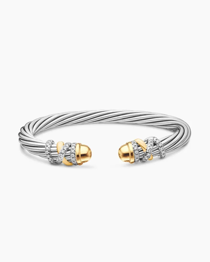Helena Bracelet In Sterling Silver With 18K Yellow Gold And Diamonds 6mm Women David Yurman Cuff Helena Bracelet In Sterling Silver With 18K Yellow Gold And Diamonds 6mm Women David Yurman Cuff