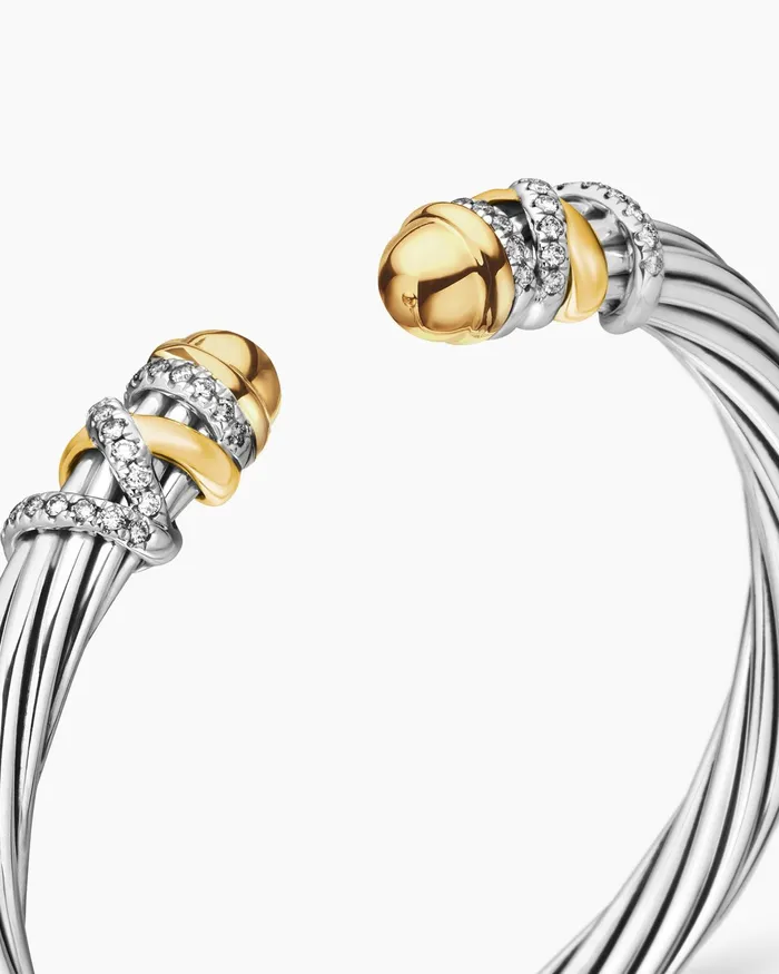 Helena Bracelet In Sterling Silver With 18K Yellow Gold And Diamonds 6mm Women David Yurman Cuff Helena Bracelet In Sterling Silver With 18K Yellow Gold And Diamonds 6mm Women David Yurman Cuff
