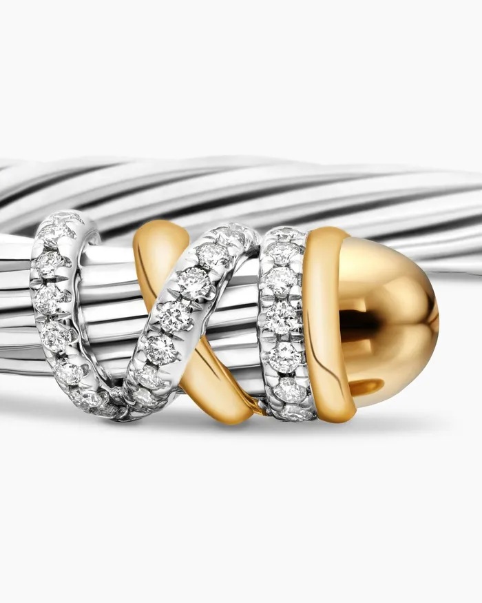 Helena Bracelet In Sterling Silver With 18K Yellow Gold And Diamonds 6mm Women David Yurman Cuff Helena Bracelet In Sterling Silver With 18K Yellow Gold And Diamonds 6mm Women David Yurman Cuff