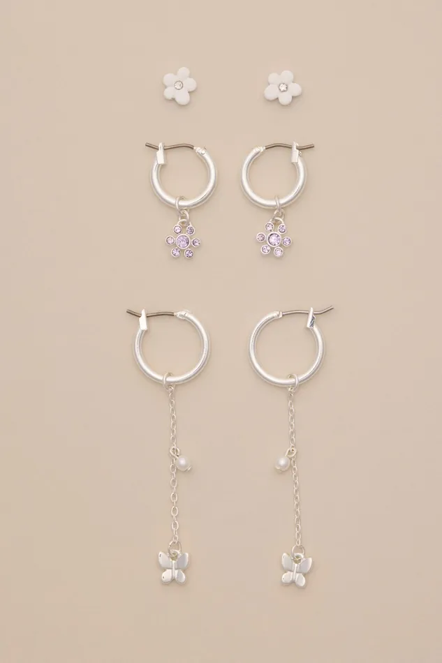 High Shine Silver Hoop Charm Set Silver Women Lucky Brand Jewelry