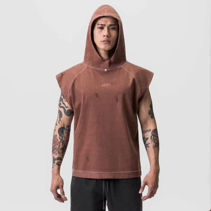 Hoodies and Sweatshirts Men ASRV Tech Essential Cutoff Hoodie Faded Brick
