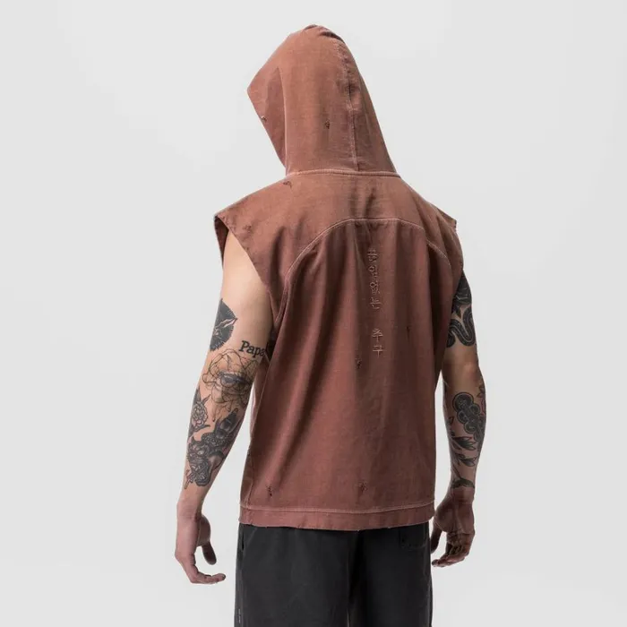 Hoodies and Sweatshirts Men ASRV Tech Essential Cutoff Hoodie Faded Brick