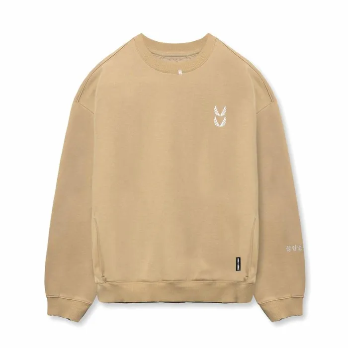 Hoodies and Sweatshirts Men ASRV Tech Essential Distressed Crewneck Khaki