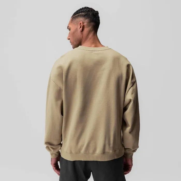 Hoodies and Sweatshirts Men ASRV Tech Essential Distressed Crewneck Khaki
