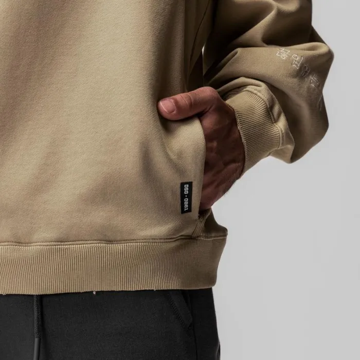 Hoodies and Sweatshirts Men ASRV Tech Essential Distressed Crewneck Khaki