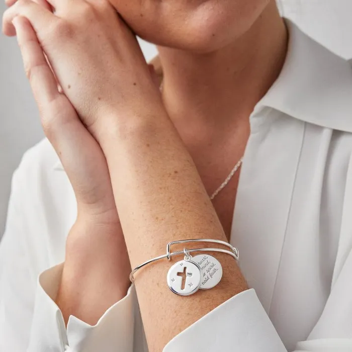 Iconic Women Alex And Ani Hidden Message Cross Affirmation Bangle Silver