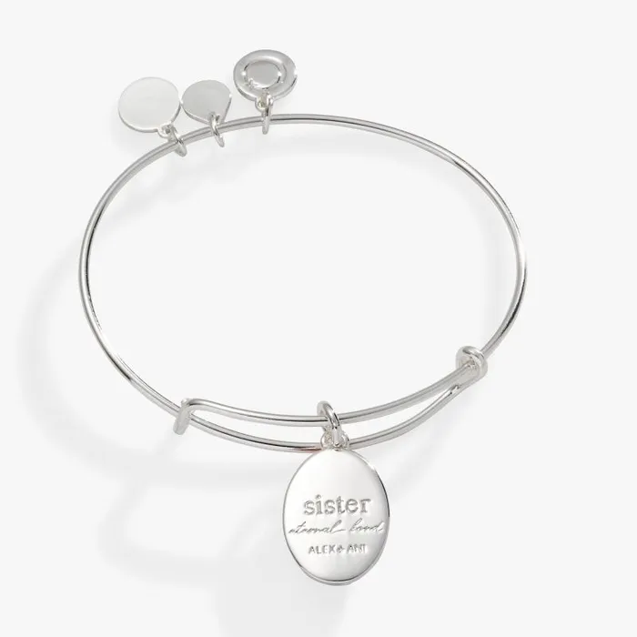 Iconic Women Alex And Ani Printed Flower 039Sister039 Charm Bangle Silver