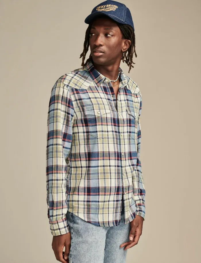 Indigo Plaid Western Long Sleeve Shirt Multi Men Lucky Brand ButtonDowns