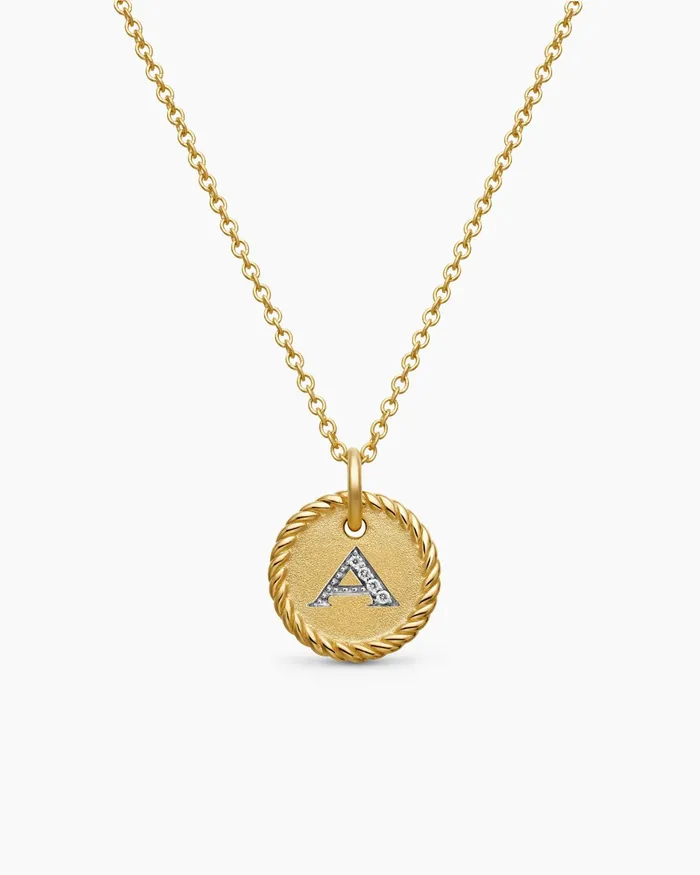 Initial Charm Necklace In 18K Yellow Gold With Diamond A Women David Yurman Pendant Initial Charm Necklace In 18K Yellow Gold With Diamond A Women David Yurman Pendant
