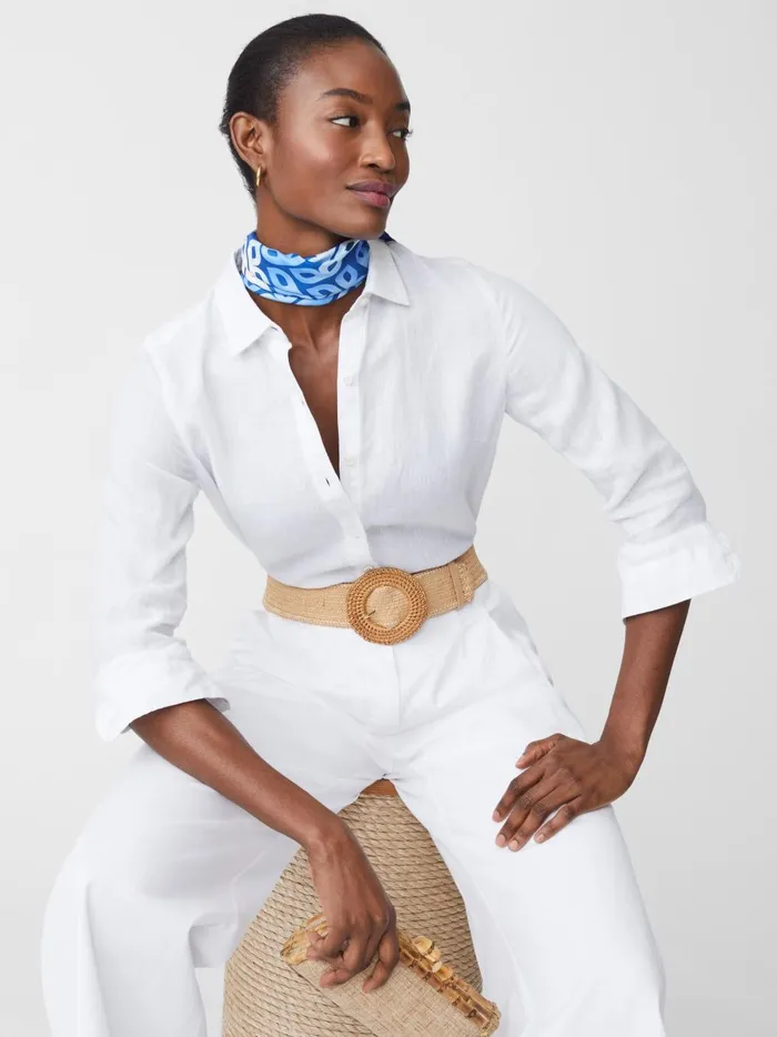 JMclaughlin Britt Linen Shirt White Women Shirts and Tops
