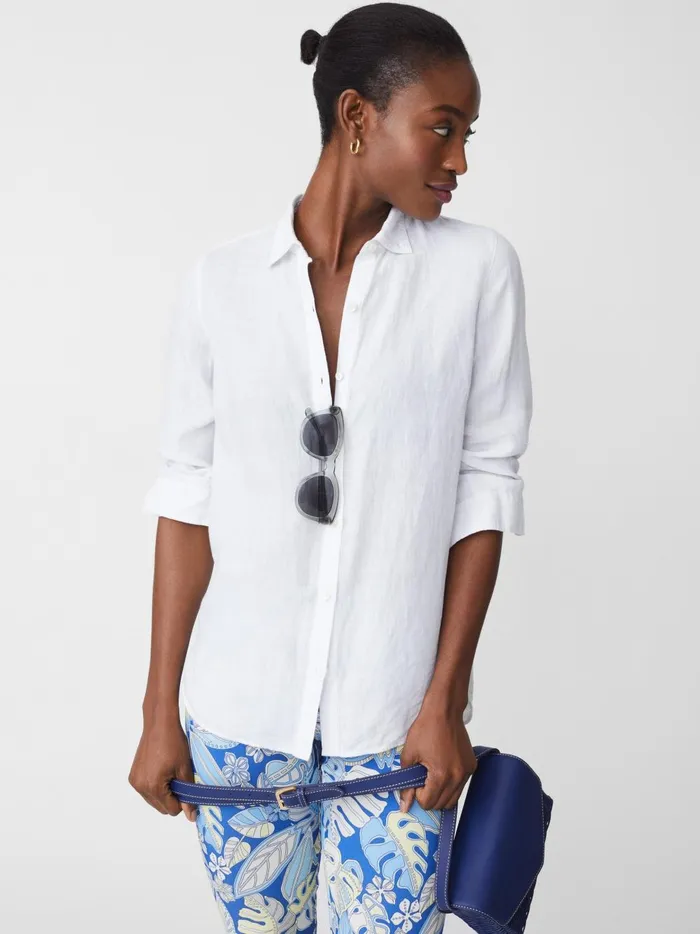 JMclaughlin Britt Linen Shirt White Women Shirts and Tops