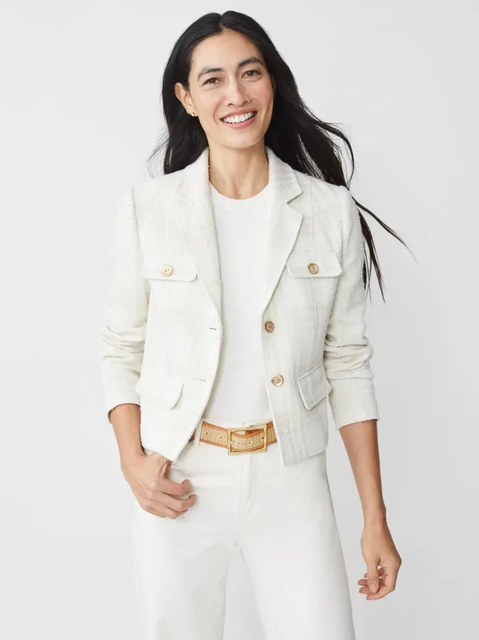 JMclaughlin Claudie Tweed Jacket In Plaid Off White Women Jackets and Outerwear