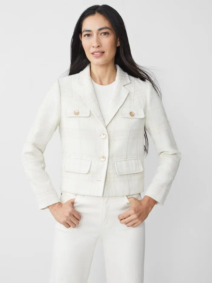 JMclaughlin Claudie Tweed Jacket In Plaid Off White Women Jackets and Outerwear JMclaughlin Claudie Tweed Jacket In Plaid Off White Women Jackets and Outerwear
