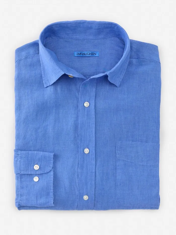 JMclaughlin Gramercy Classic Fit Linen Shirt French Blue Men Shirts
