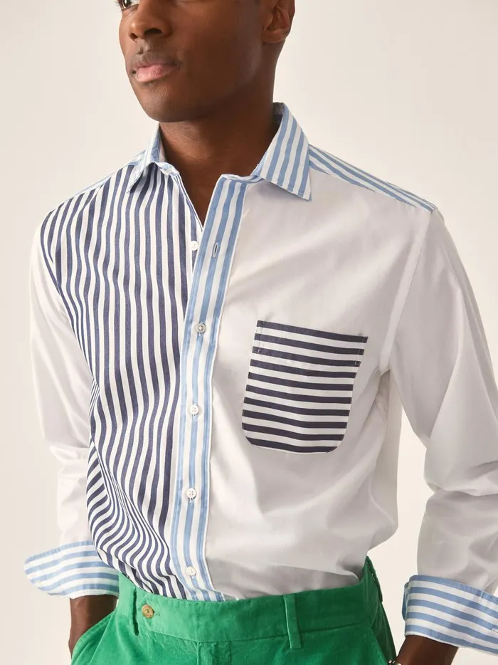 JMclaughlin Gramercy Classic Fit Shirt In Patchwork Whitelight Bluenavy Men Shirts JMclaughlin Gramercy Classic Fit Shirt In Patchwork Whitelight Bluenavy Men Shirts