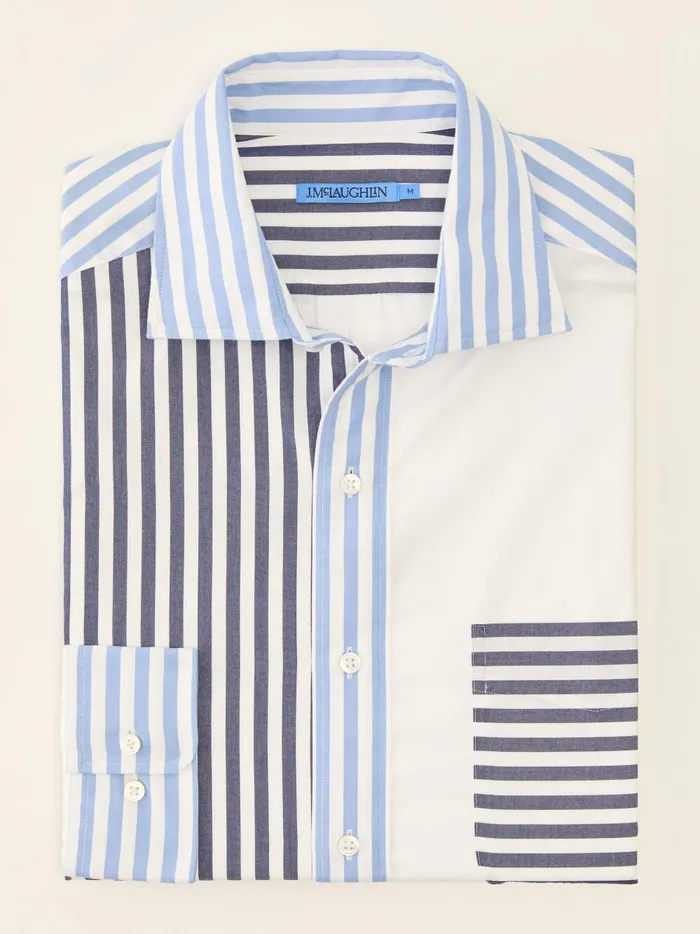 JMclaughlin Gramercy Classic Fit Shirt In Patchwork Whitelight Bluenavy Men Shirts JMclaughlin Gramercy Classic Fit Shirt In Patchwork Whitelight Bluenavy Men Shirts