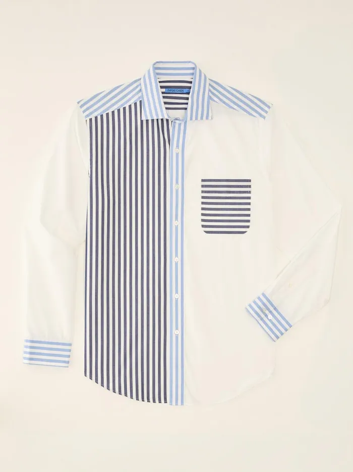 JMclaughlin Gramercy Classic Fit Shirt In Patchwork Whitelight Bluenavy Men Shirts JMclaughlin Gramercy Classic Fit Shirt In Patchwork Whitelight Bluenavy Men Shirts