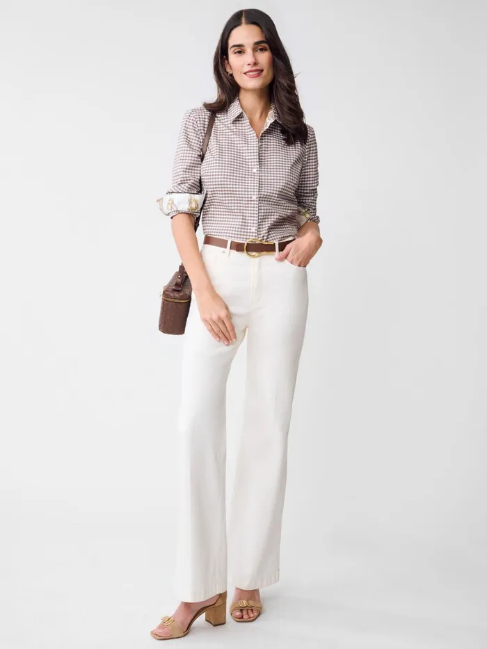JMclaughlin Lois Shirt In Gingham Toffeewhite Women Shirts and Tops JMclaughlin Lois Shirt In Gingham Toffeewhite Women Shirts and Tops