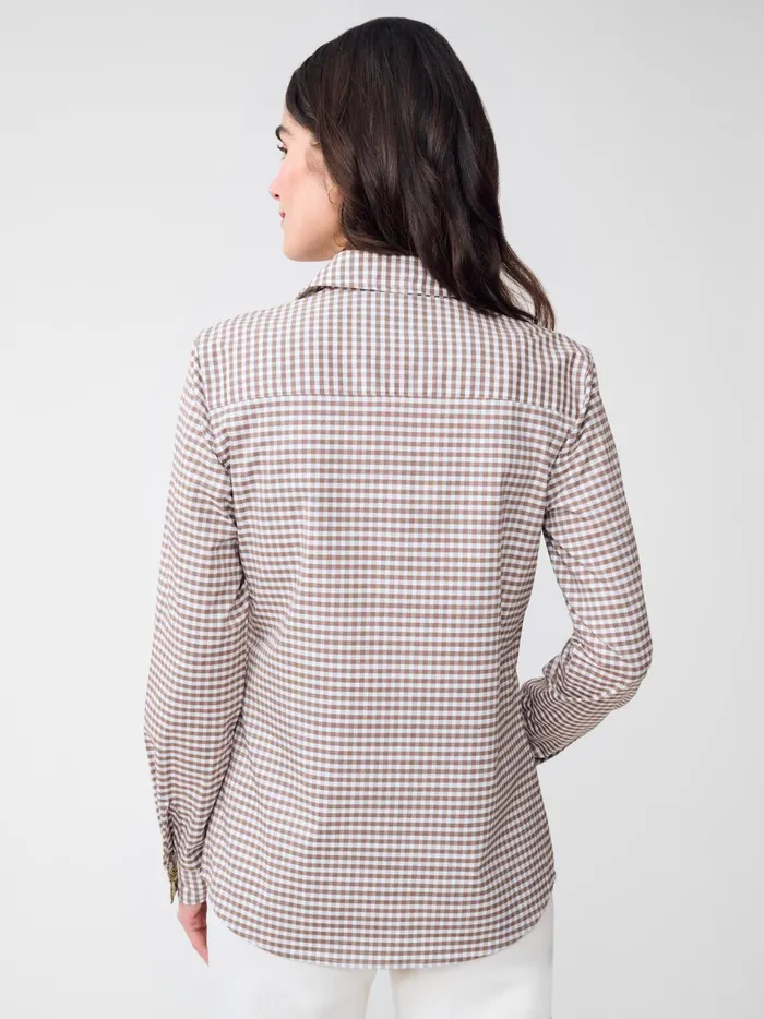 JMclaughlin Lois Shirt In Gingham Toffeewhite Women Shirts and Tops JMclaughlin Lois Shirt In Gingham Toffeewhite Women Shirts and Tops