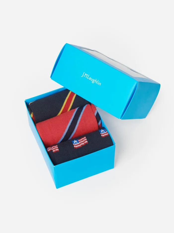 JMclaughlin Sock Box Set Of 3 In American Flag Navyred Men Socks