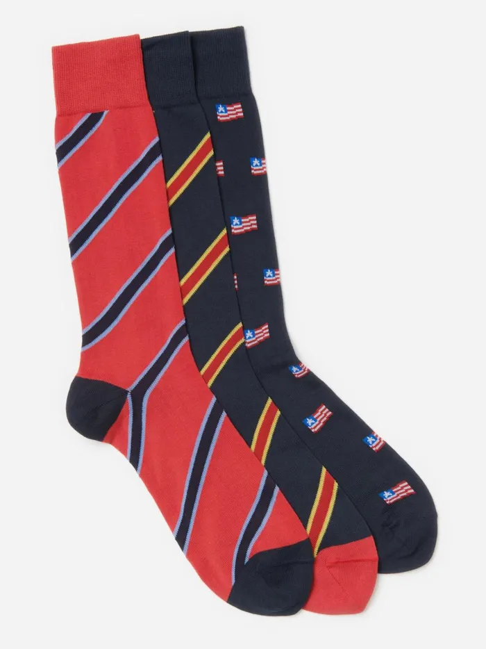 JMclaughlin Sock Box Set Of 3 In American Flag Navyred Men Socks JMclaughlin Sock Box Set Of 3 In American Flag Navyred Men Socks