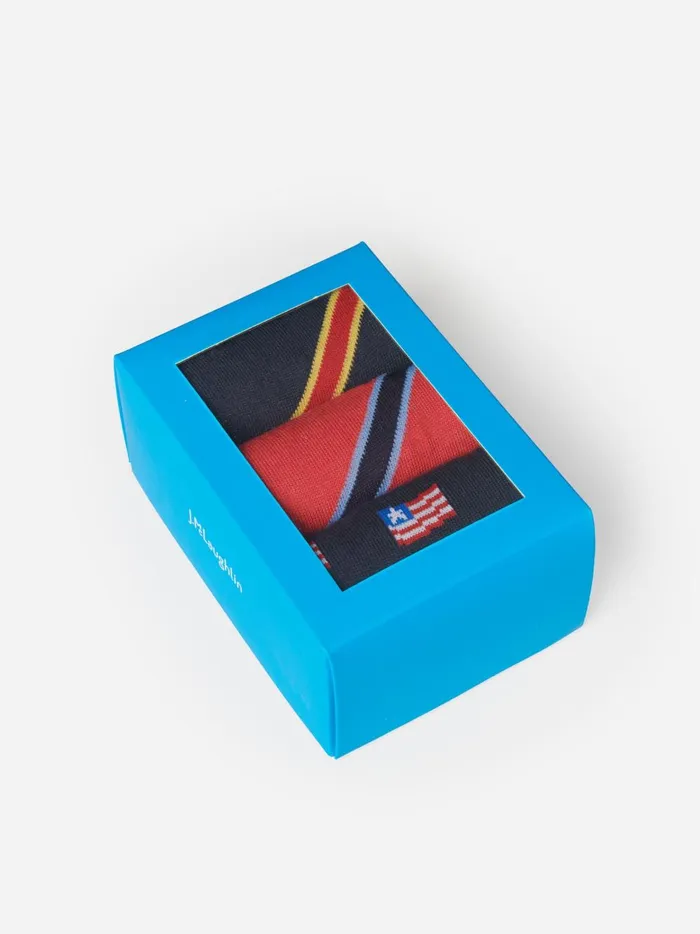 JMclaughlin Sock Box Set Of 3 In American Flag Navyred Men Socks JMclaughlin Sock Box Set Of 3 In American Flag Navyred Men Socks