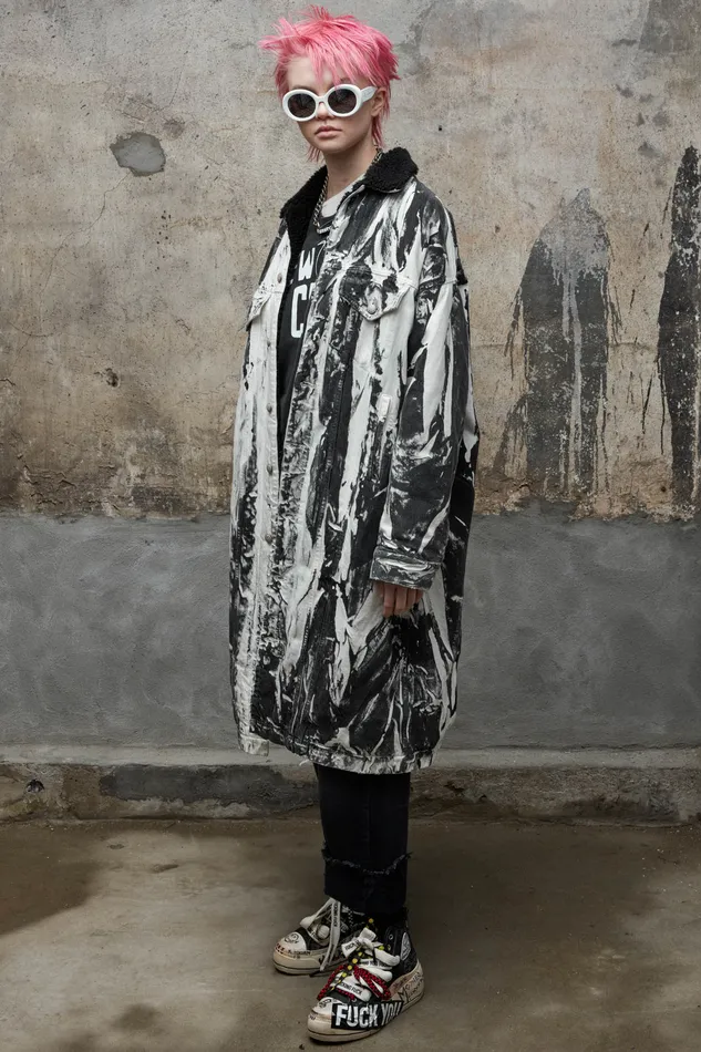 Jackets and Coats R13 Women Lyle Trucker Coat 8211 Painted Black