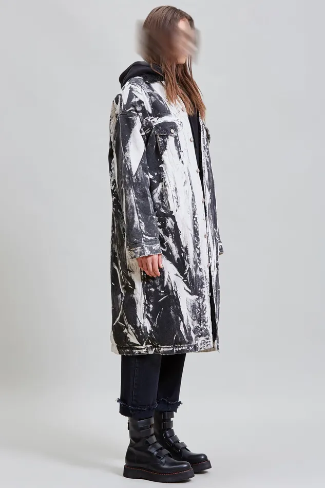 Jackets and Coats R13 Women Lyle Trucker Coat 8211 Painted Black