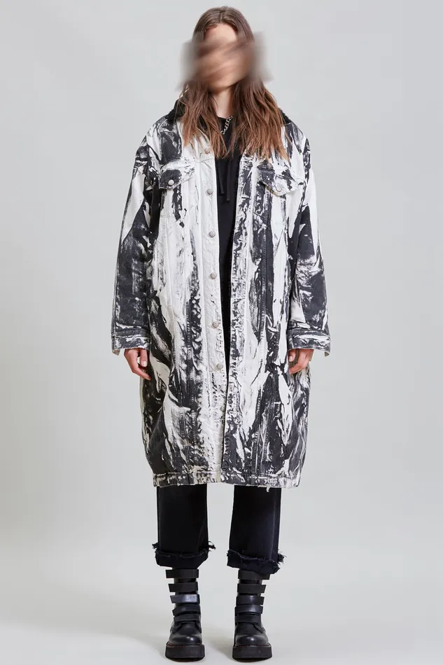 Jackets and Coats R13 Women Lyle Trucker Coat 8211 Painted Black
