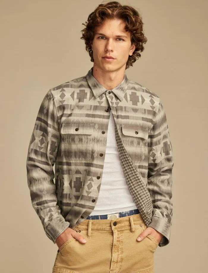 Jacquard Double Weave Humboldt Long Sleeve Shirt Grey Jaquard Men Lucky Brand ButtonDowns