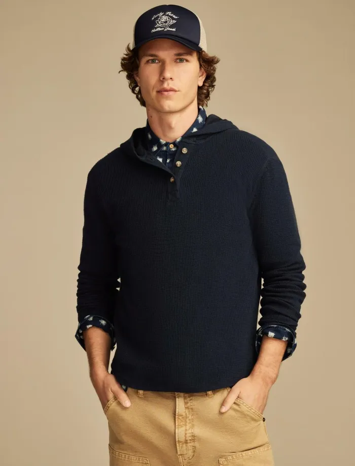 Jacquard Terry Hoodley Black Iris Men Lucky Brand Shirts and Tops
