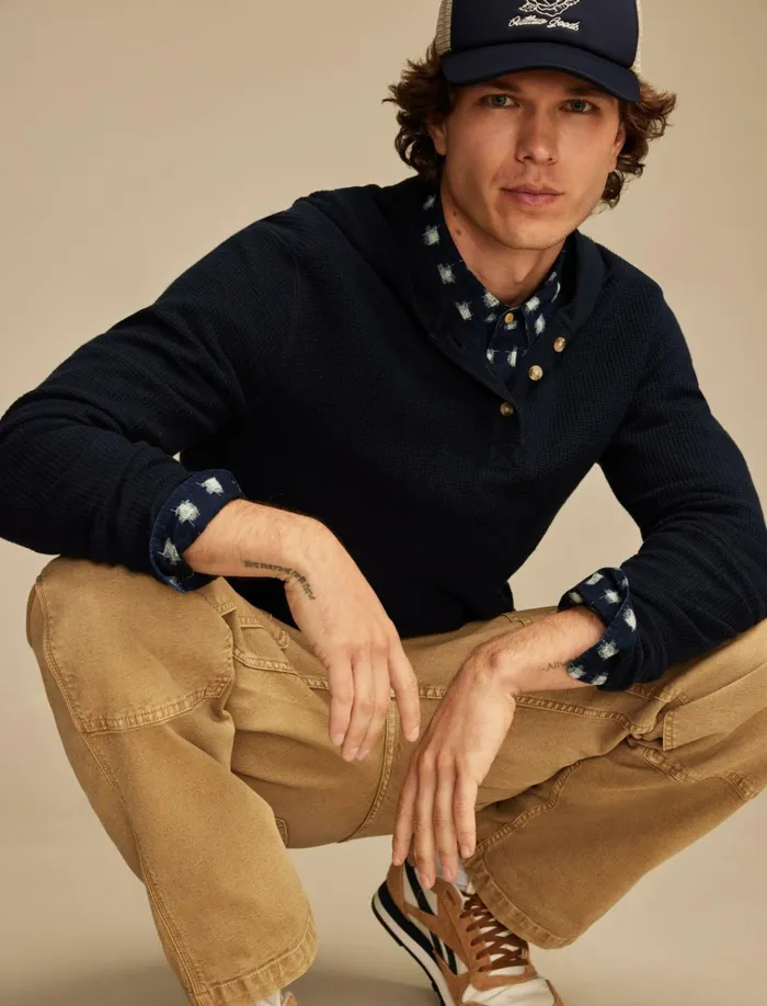 Jacquard Terry Hoodley Black Iris Men Lucky Brand Shirts and Tops