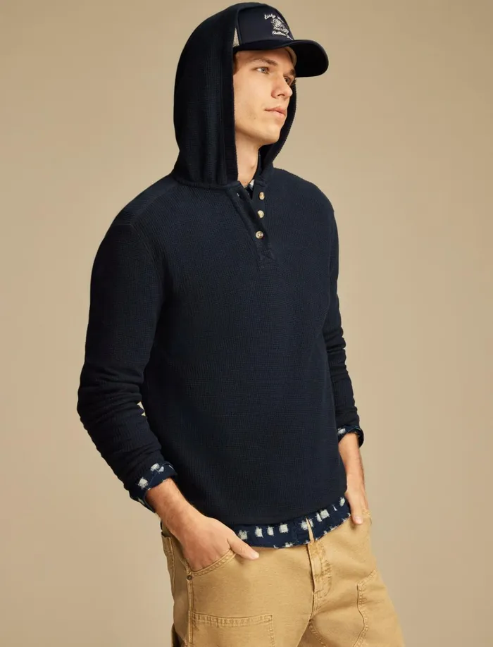 Jacquard Terry Hoodley Black Iris Men Lucky Brand Shirts and Tops
