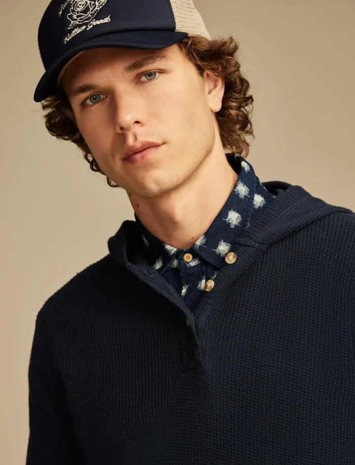 Jacquard Terry Hoodley Black Iris Men Lucky Brand Shirts and Tops