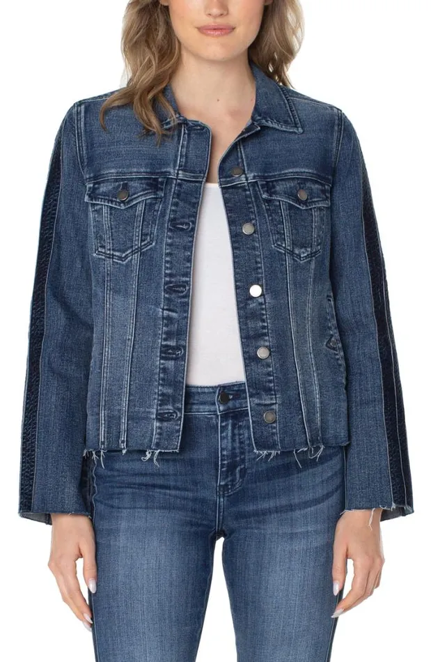 JEAN JACKETS Women Liverpool Los Angeles FRAYED JEAN JACKET WITH VELVET TRIM Gilmore JEAN JACKETS Women Liverpool Los Angeles FRAYED JEAN JACKET WITH VELVET TRIM Gilmore