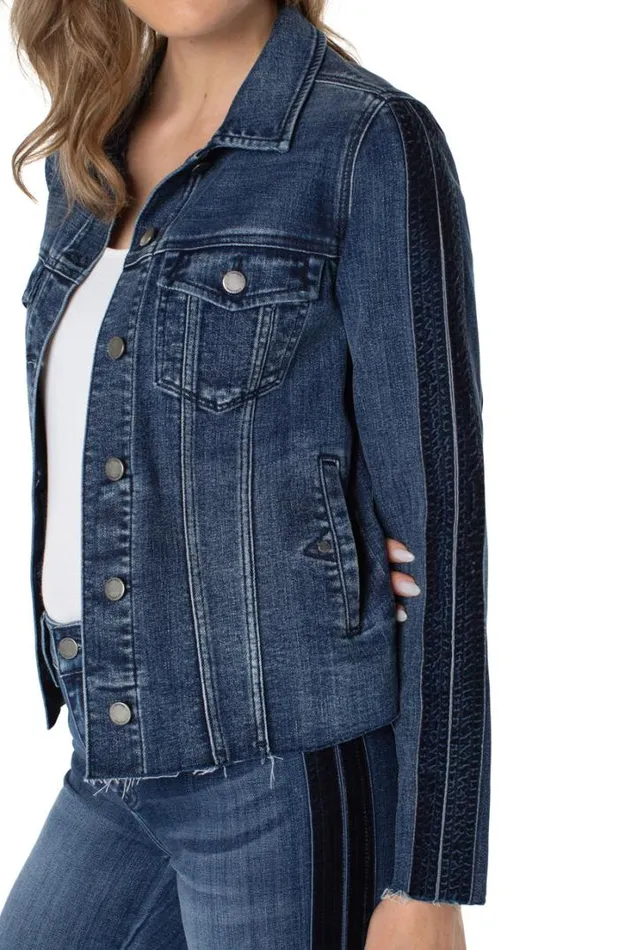 JEAN JACKETS Women Liverpool Los Angeles FRAYED JEAN JACKET WITH VELVET TRIM Gilmore