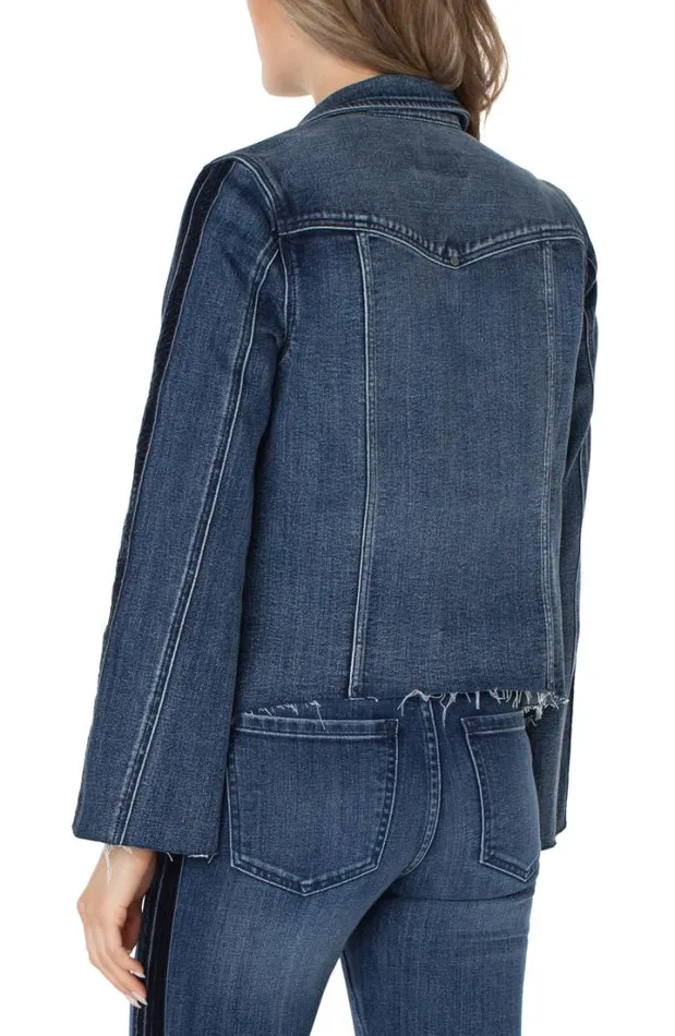 JEAN JACKETS Women Liverpool Los Angeles FRAYED JEAN JACKET WITH VELVET TRIM Gilmore