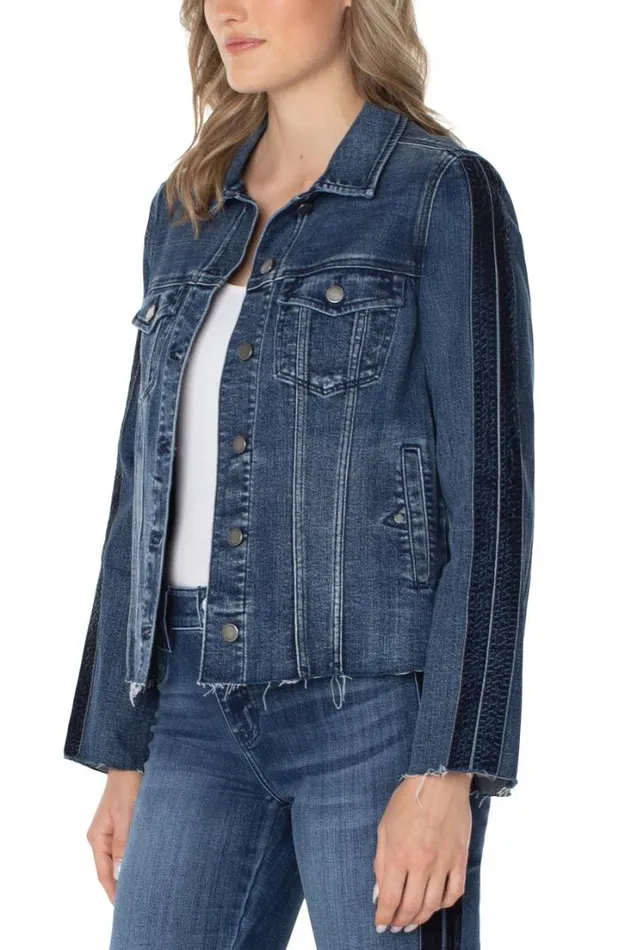 JEAN JACKETS Women Liverpool Los Angeles FRAYED JEAN JACKET WITH VELVET TRIM Gilmore