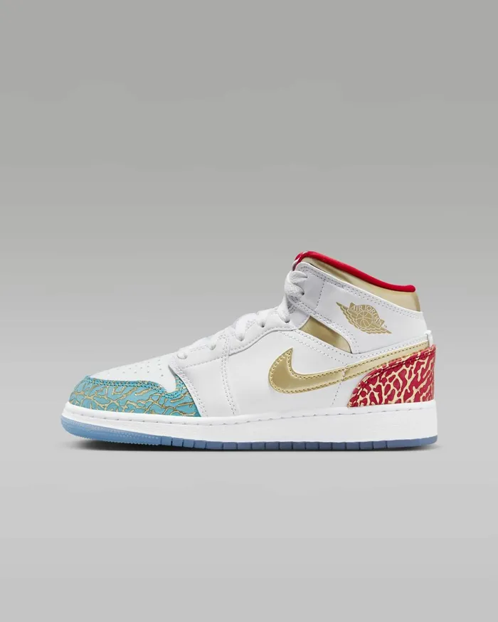 Jordan Kids Nike Air Jordan 1 Mid Sneaker School Whiteuniversity Redmetallic Gold Jordan Kids Nike Air Jordan 1 Mid Sneaker School Whiteuniversity Redmetallic Gold