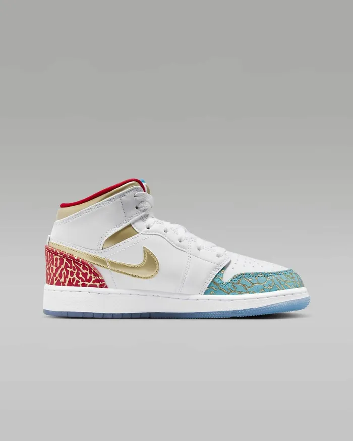 Jordan Kids Nike Air Jordan 1 Mid Sneaker School Whiteuniversity Redmetallic Gold